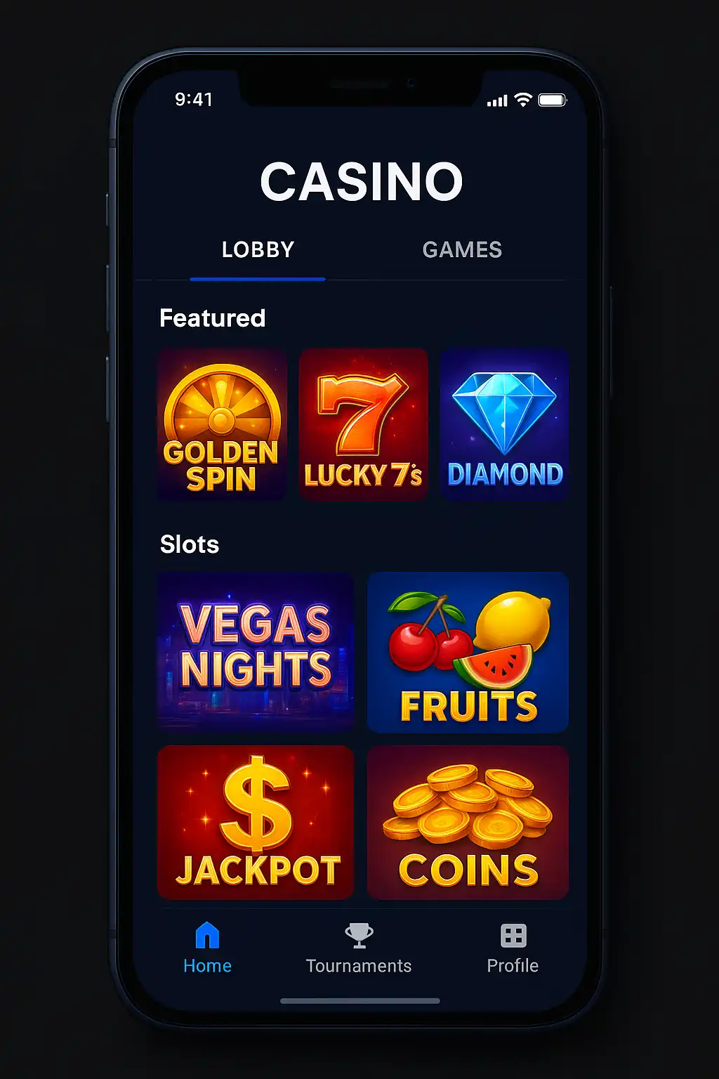 DaytonaSpin casino lobby displayed on a smartphone screen